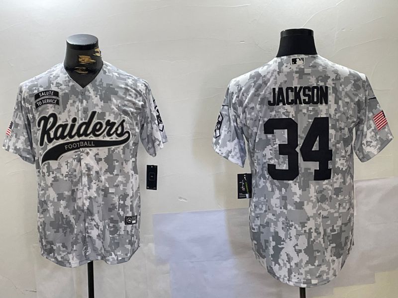 Men Oakland Raiders #34 Jackson Nike Arctic Camo 2024 Salute to Service Limited NFL Jersey style 1->oakland raiders->NFL Jersey